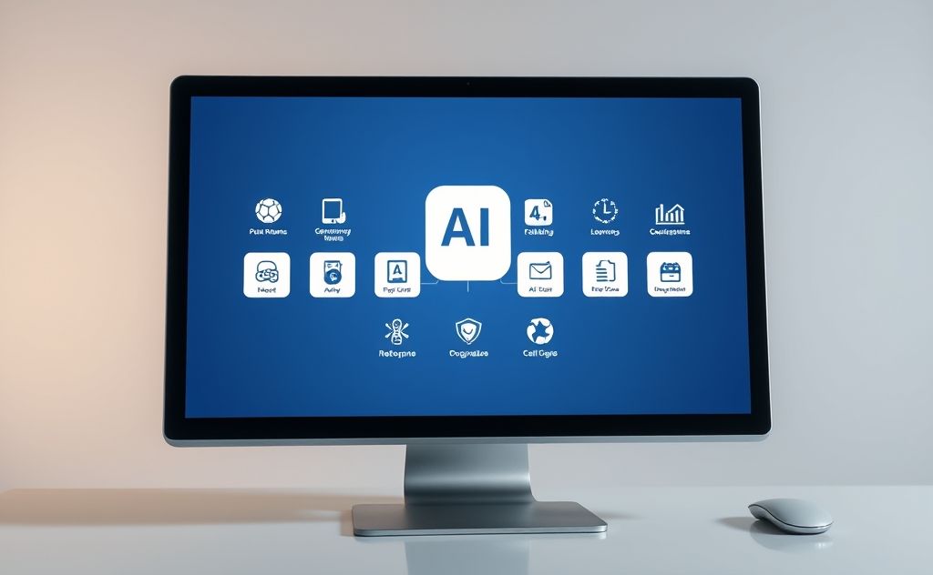 A sleek computer with AI program icons on the screen.