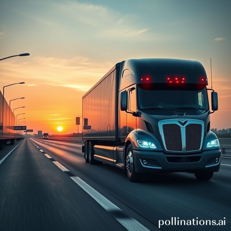 Kodiak AI's autonomous semi-truck on a highway, symbolizing its Nasdaq listing and advanced AI-powered driverless technology in logistics.