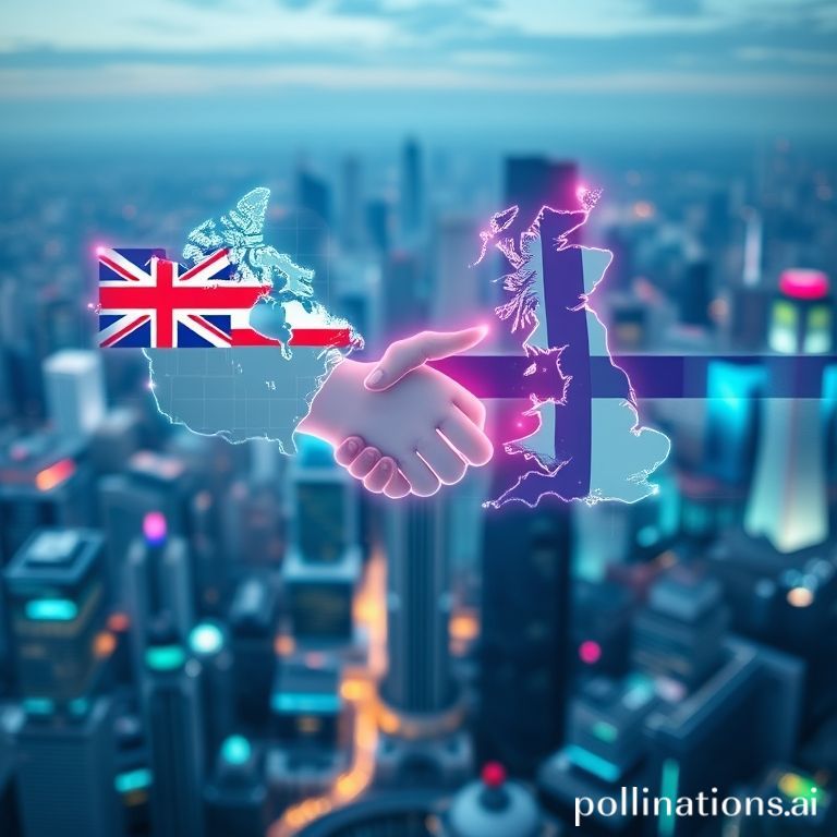 A visual representation of the United States and United Kingdom collaborating on digital asset regulation, shown with interconnected network lines.