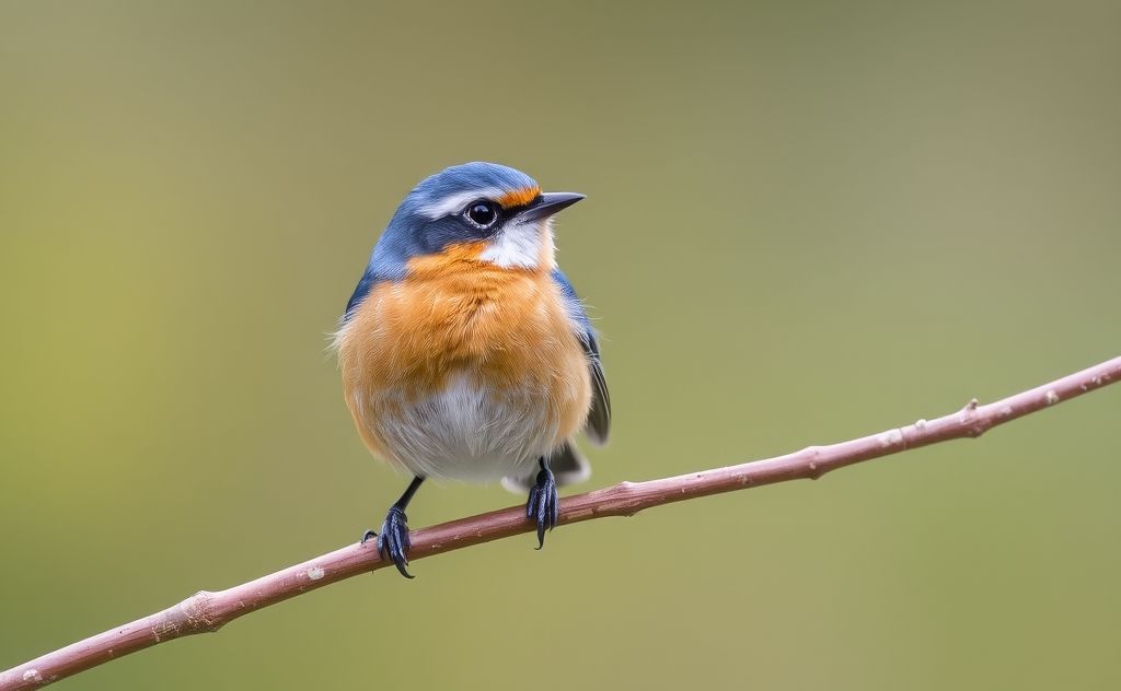 A small blue and orange bird perched on a branch.