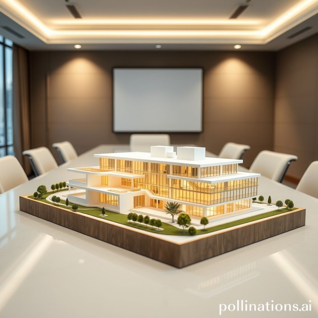 An architectural model on a boardroom table, symbolizing strategic real estate investment for family offices.