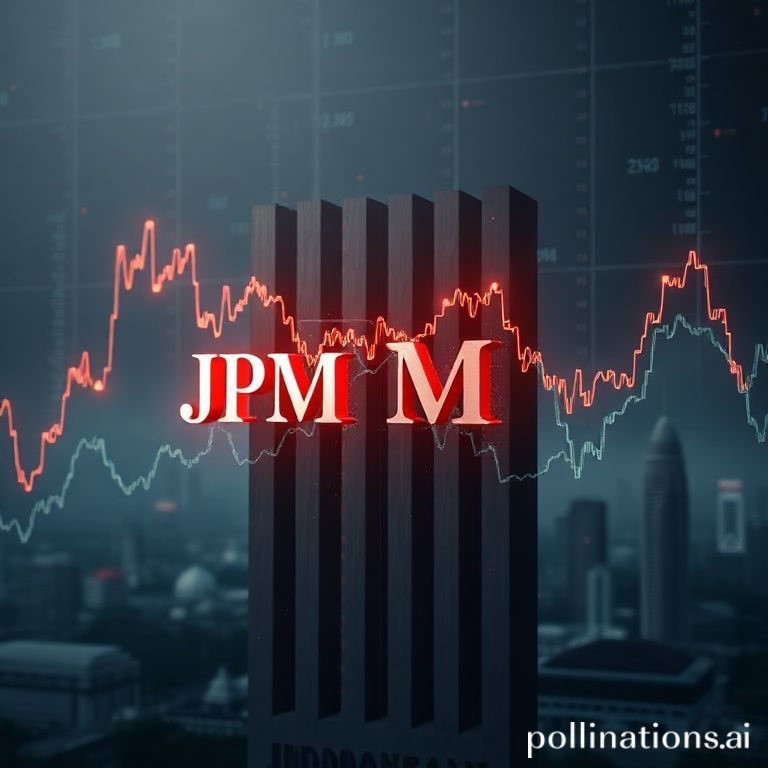 Seorang eksekutif JPMorgan Chase, mungkin Jamie Dimon, dengan latar belakang logo bank dan grafik kripto yang menunjukkan pertumbuhan institusional.