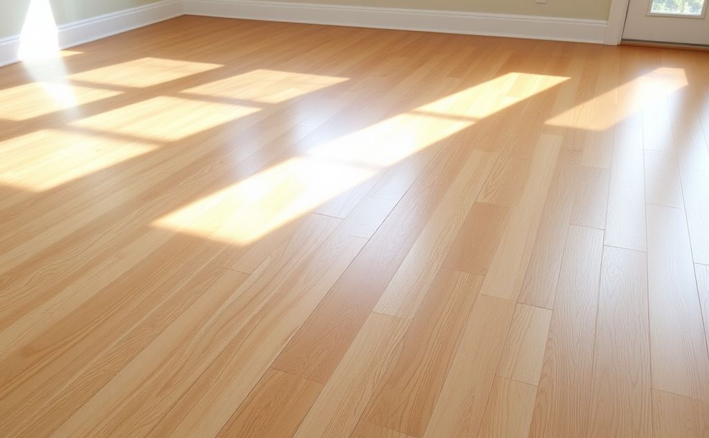 A sparkling clean hardwood floor with natural light shining on it.