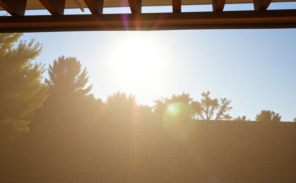 A sparkling clean patio screen with sunlight filtering through.