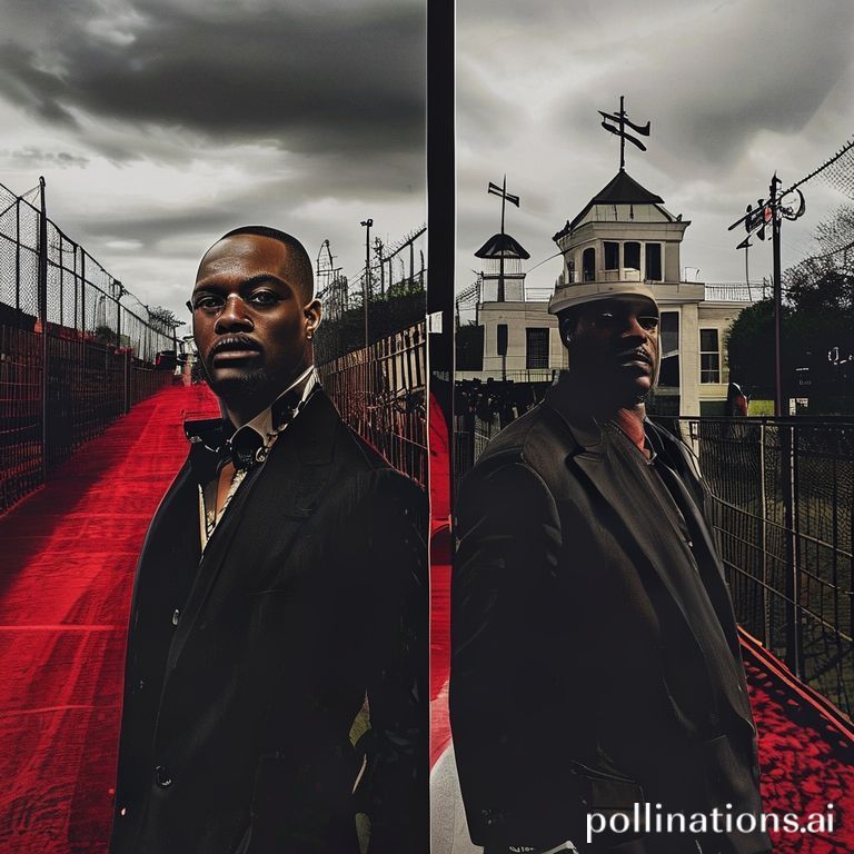 Sean 'Diddy' Combs gravely standing before prison cells at FCI Fort Dix, symbolizing his fall from fame and the financial decline post-conviction.