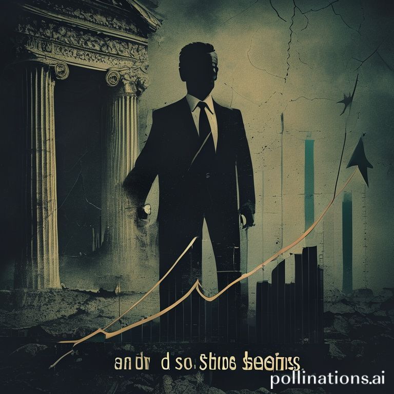 Illustration depicting the decline of a global superpower, with rising national debt and political division leading to an uncertain financial future.