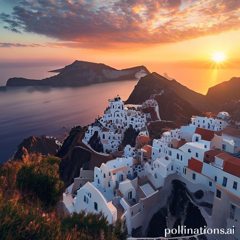A stunning view of Santorini's caldera at sunset