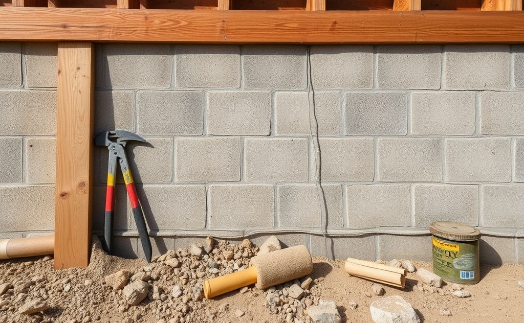 A sturdy home foundation with tools for safety and repair.