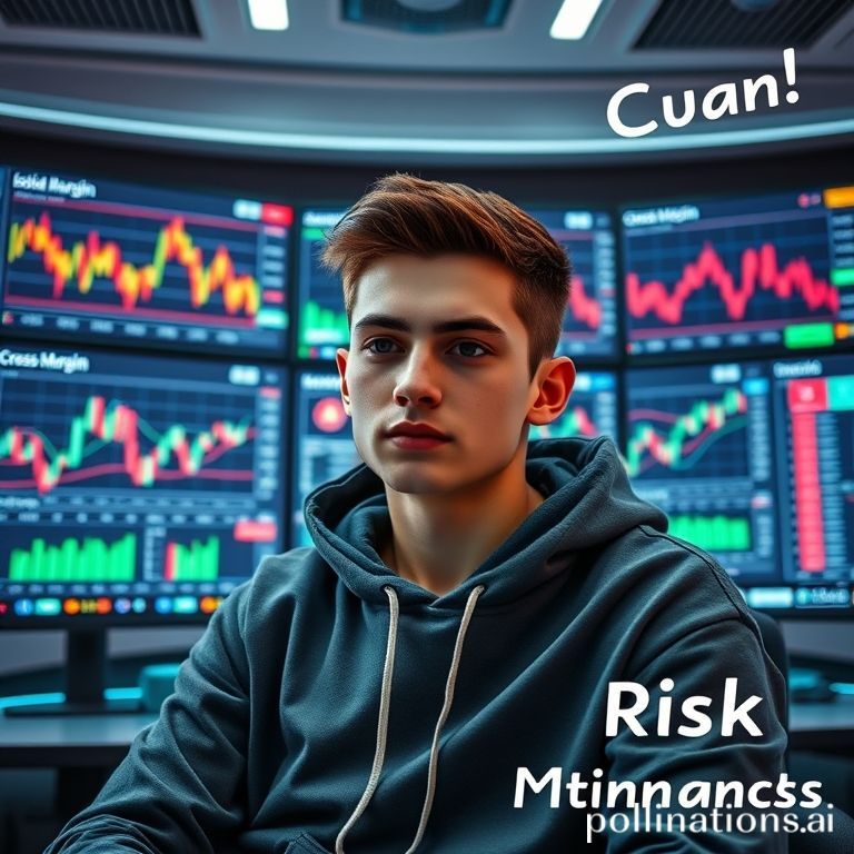 A stylish Gen Z person (gender neutral) with a confident but thoughtful expression, sitting in front of a futuristic multi-screen setup displaying vibrant crypto charts, candlestick patterns, and digital currency icons. One screen clearly shows 