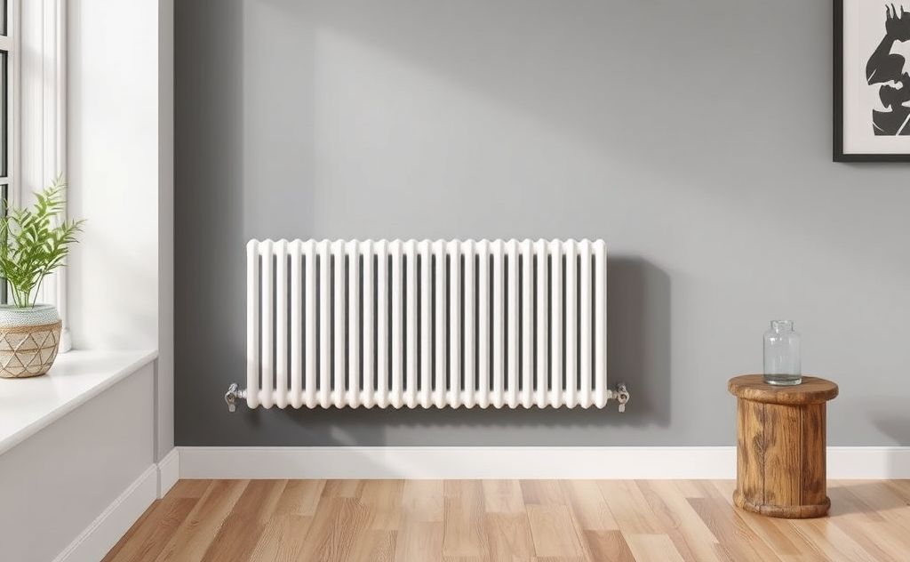 A stylish hydronic radiator in a modern interior setting