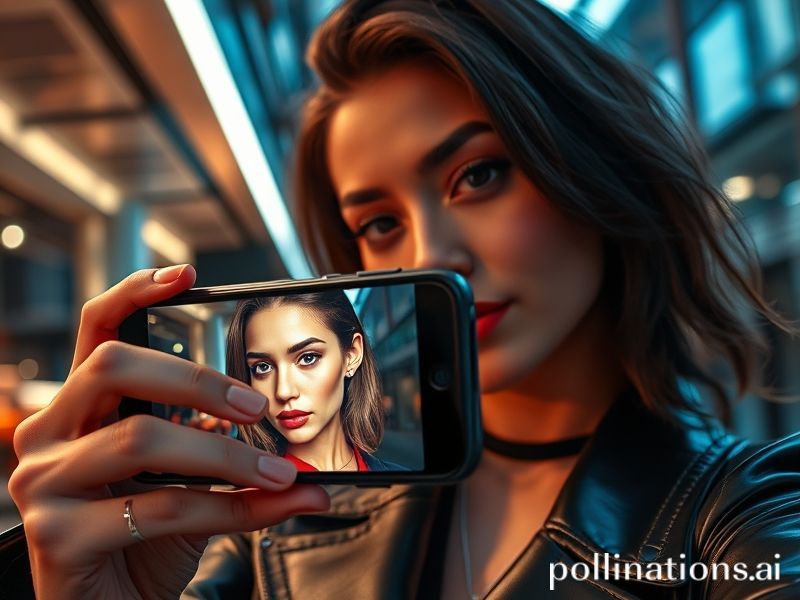 A person using a hyper-stylized AI photo app for selfies.