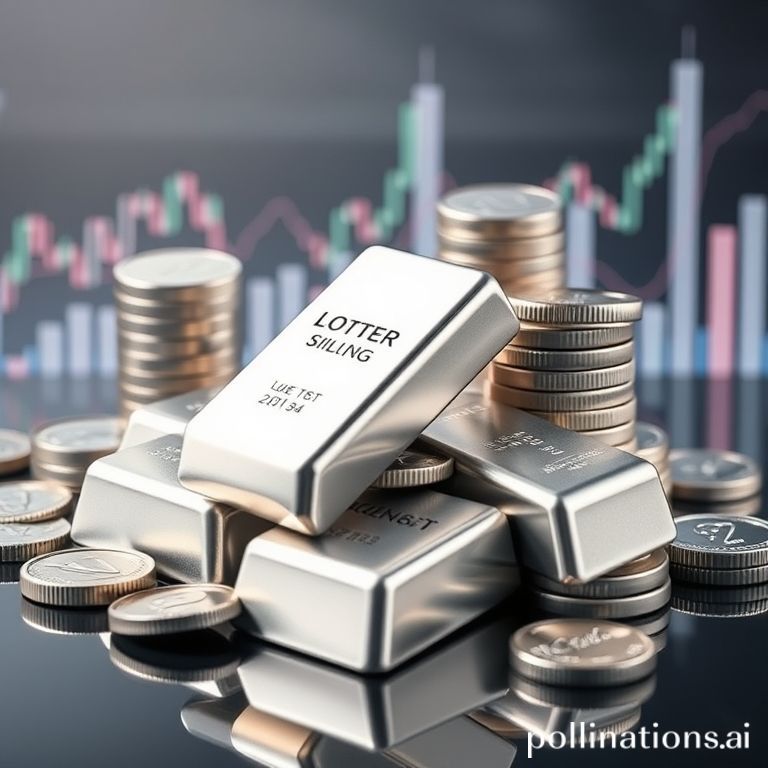 A stylish, modern graphic of silver bars and coins arranged artistically with a subtle background of digital stock charts and upward-trending lines. The image should convey a sense of modern investment and wealth, with a touch of Gen Z aesthetic, maybe some metallic sheen and clean lines.