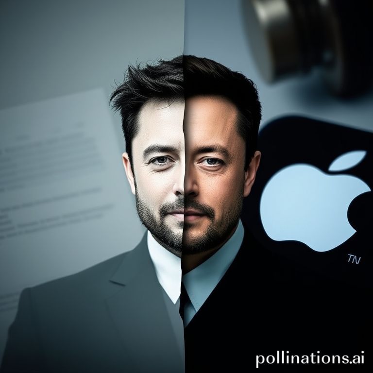 Ilustrasi aplikasi Grok dengan logo App Store di latar belakang, menggambarkan konflik hukum antara Elon Musk, Apple, dan OpenAI.