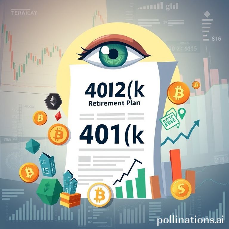 Digital rendering of a 401(k) plan embracing crypto, real estate, and private equity under regulatory oversight.