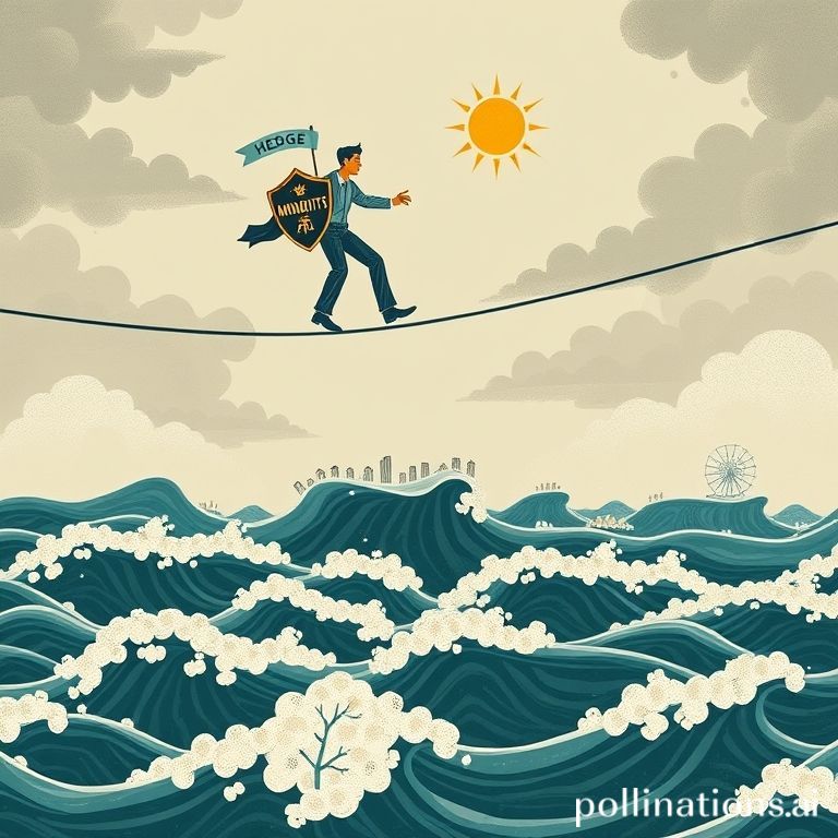 Investor navigating a volatile market with hedging strategies, amidst rising passive investment and economic uncertainty.