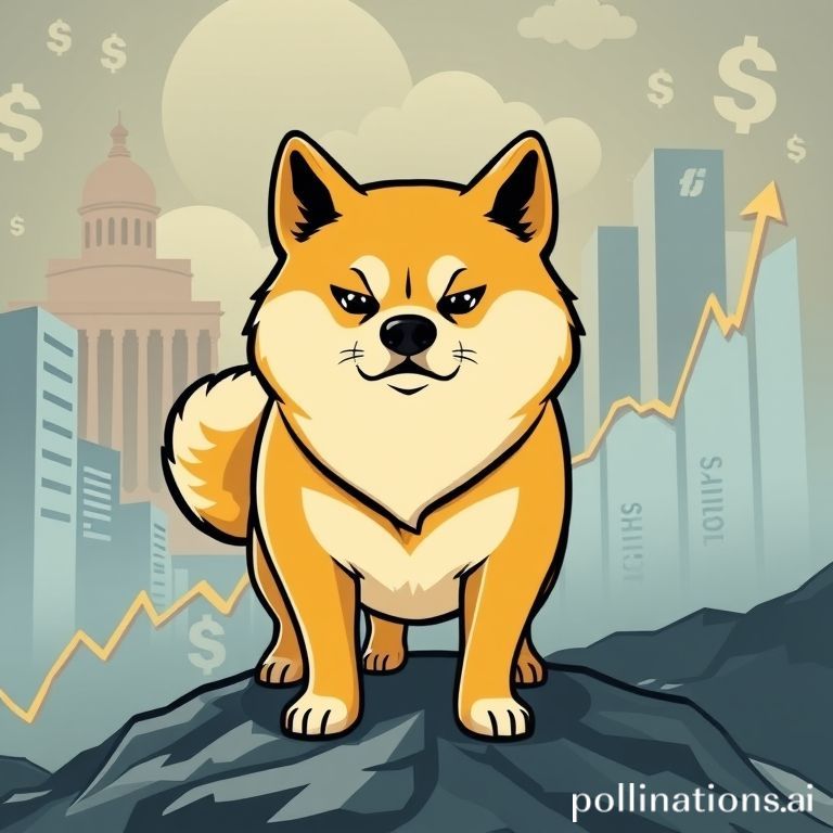 Dogecoin price chart with the DOGE logo, illustrating market volatility and institutional interest.