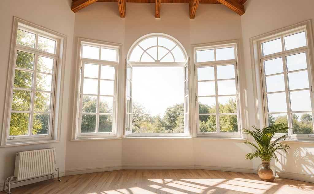 A sunlit room with open windows and fresh air flowing through.