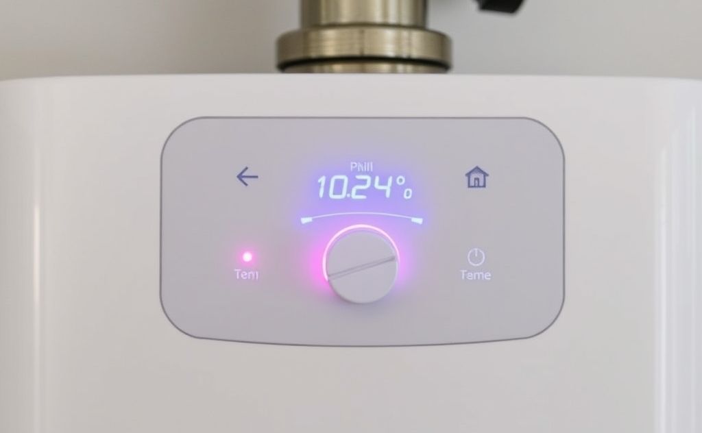 A tankless water heater displaying optimal temperature settings.