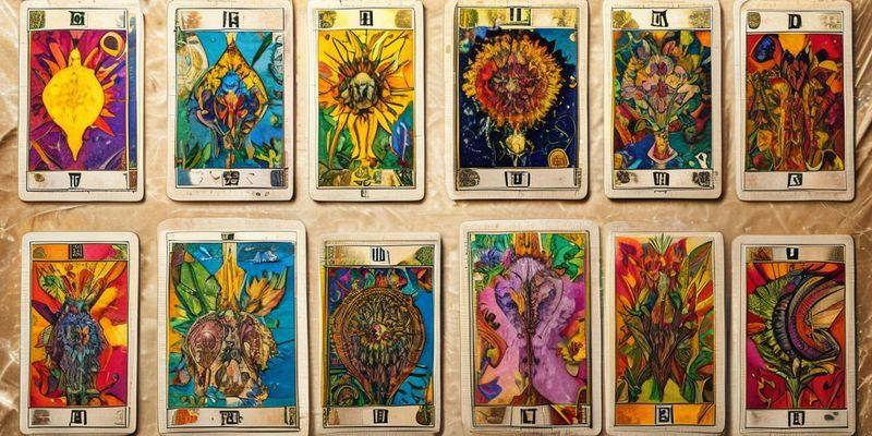 A tarot spread with various cards laid out