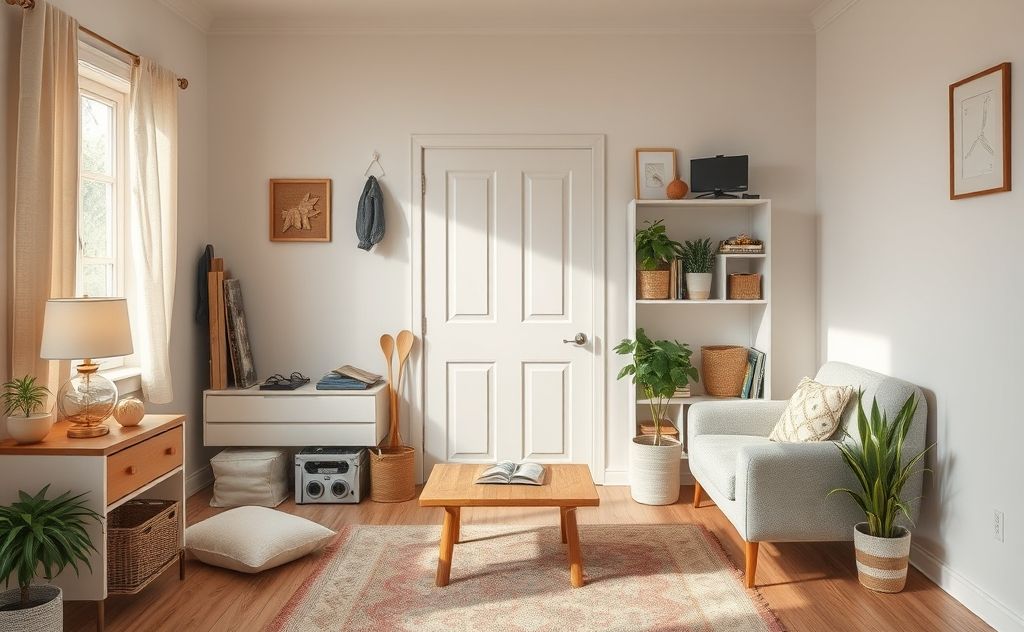 A tidy home with a single item being removed and one being added.