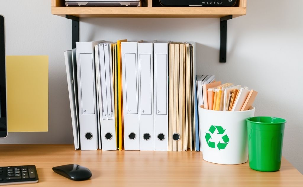 A tidy workspace with organized digital files and a recycling bin.