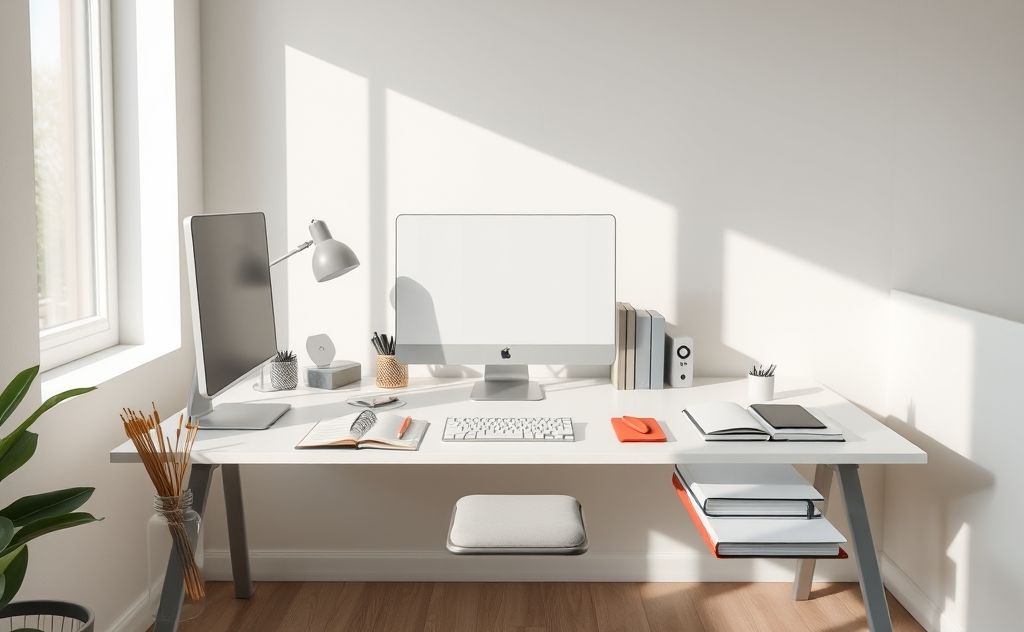 A tidy workspace with organized items enhancing concentration.