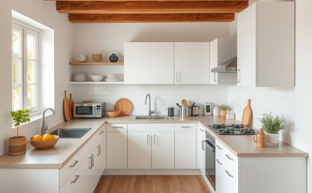A tidy, organized kitchen with minimalist design and open space.