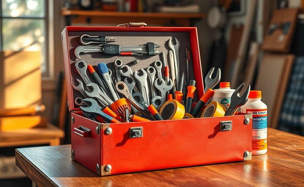 A toolbox with tools and materials for safe home repairs.