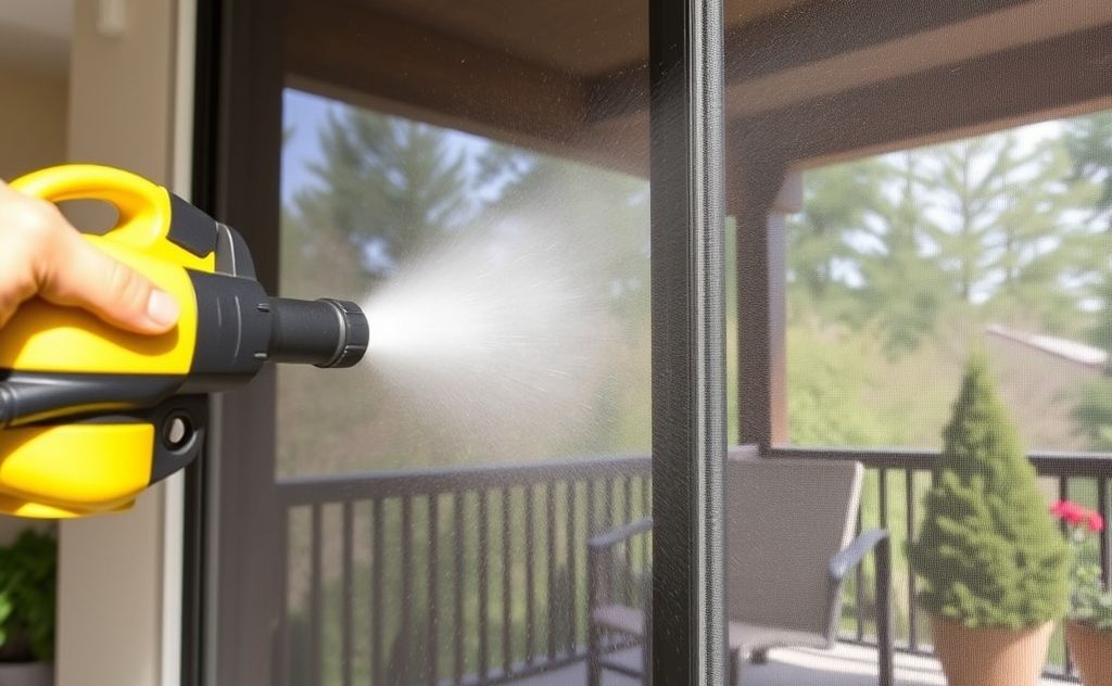 A vacuum cleaning loose dirt from patio screens and enclosures.