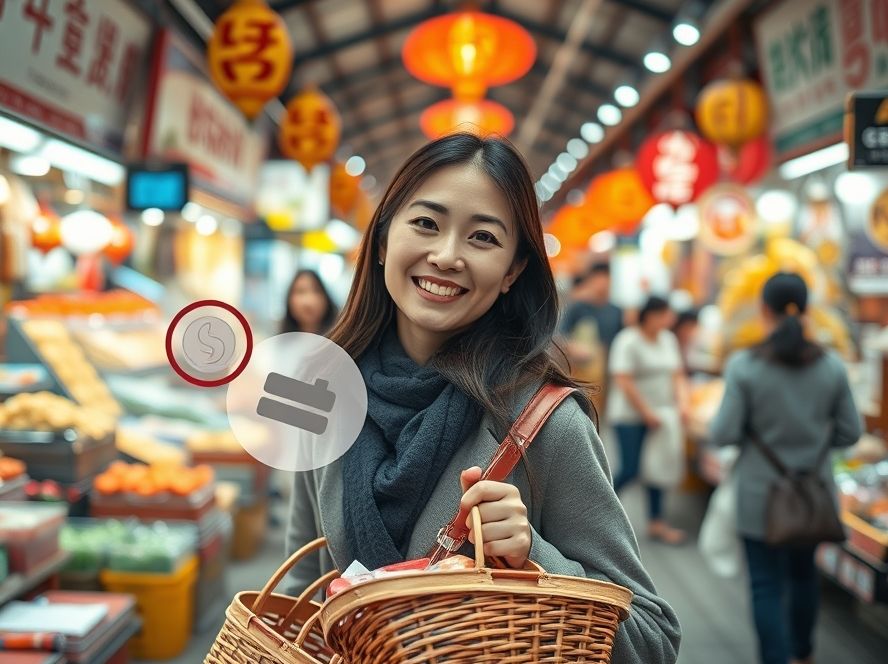 부산 전통시장에서 3중 혜택을 누리며 즐겁게 쇼핑하는 모습.