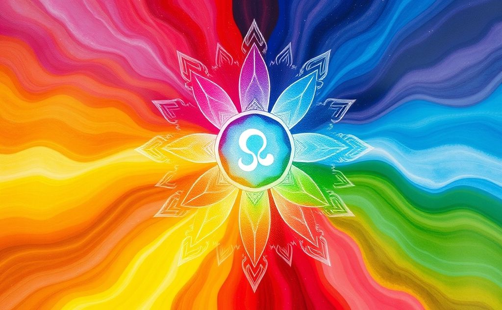 A vibrant array of chakra colors with symbolic representations.
