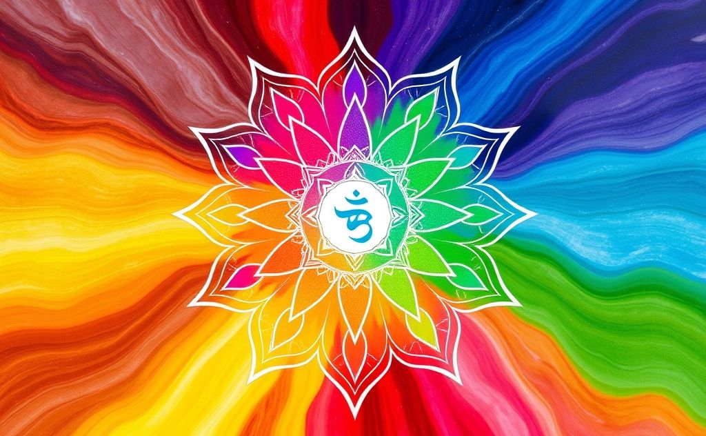 A vibrant array of chakra symbols with corresponding colors.