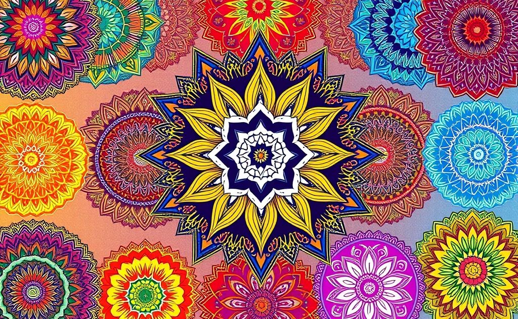 A vibrant array of intricate chakra pattern designs.