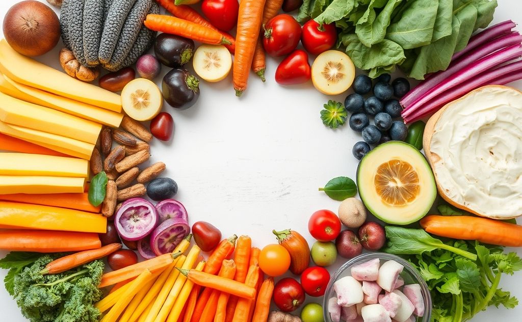 A vibrant assortment of nutrient-rich foods arranged in a circle.