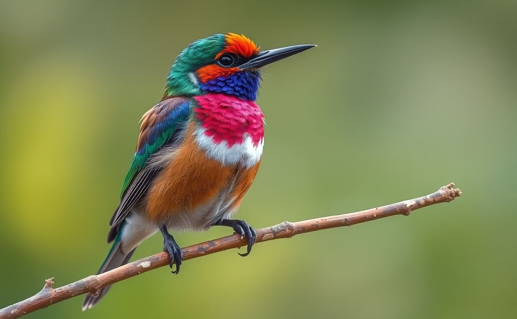 A vibrant bird perched on a branch with enhanced colors and details.