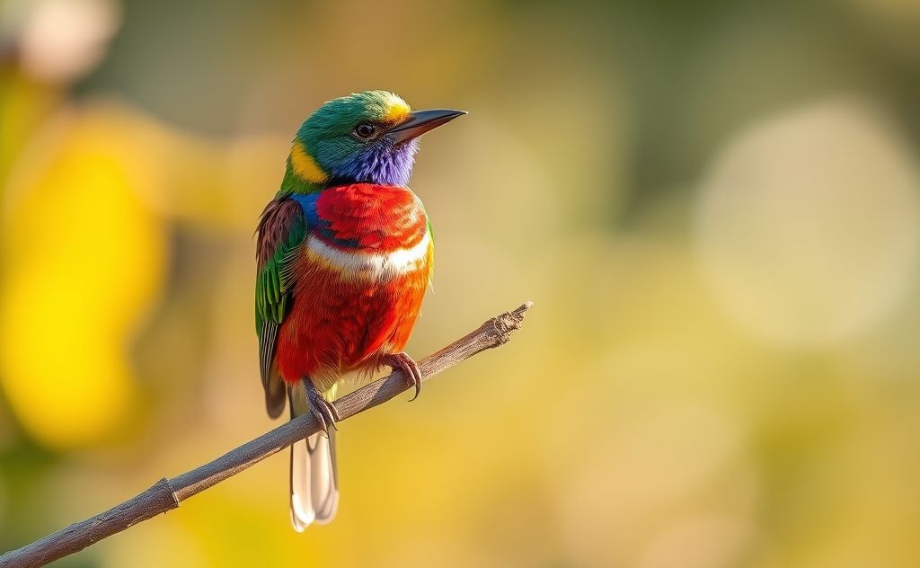A vibrant bird perched on a branch, displaying healthy feathers and alert posture.