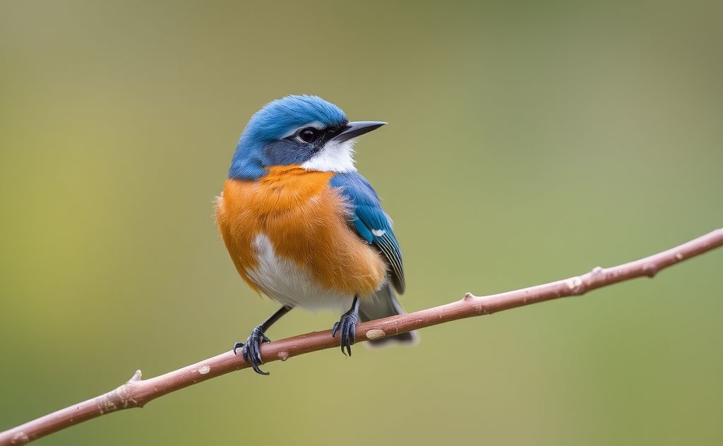 A vibrant blue and orange small bird perched on a branch.