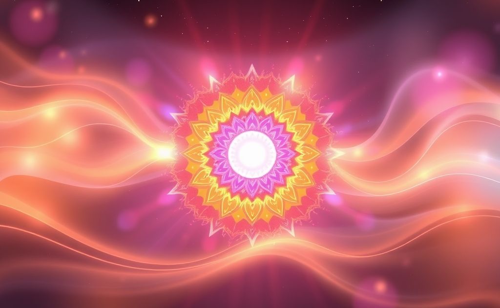 A vibrant chakra wheel surrounded by soothing, flowing energy.
