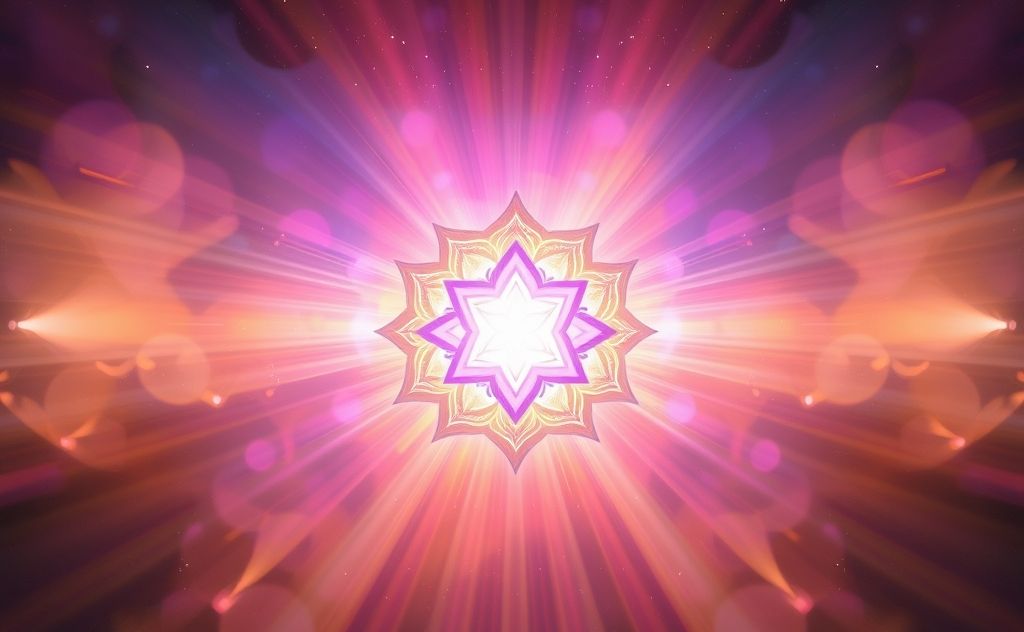 A vibrant crown chakra symbol surrounded by ethereal light.