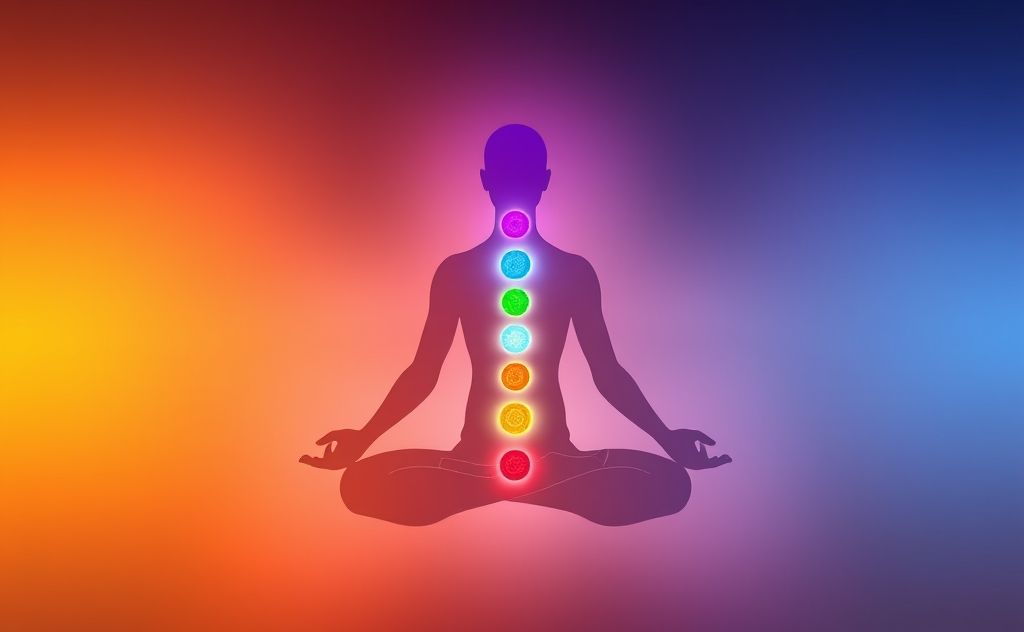 A vibrant depiction of the seven chakras aligned along a human silhouette.