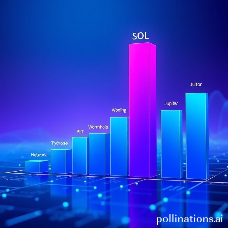 Bar chart showing Solana (SOL) leading in development activity among its ecosystem projects, followed by Wormhole and Pyth Network.