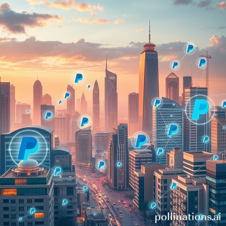PayPal CEO Alex Chriss overseeing a digital map of the Middle East and Africa, highlighting economic growth and digital payment infrastructure expansion.