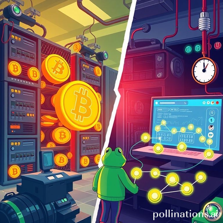 A visual representation highlighting the simplicity of PepeNode's gamified meme coin mining compared to the escalating difficulty of Bitcoin mining.