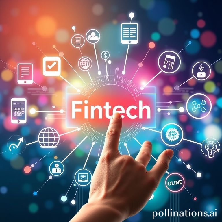 A professional interacting with a tablet displaying holographic fintech interfaces for lending, payments, and digital banking, symbolizing financial innovation.
