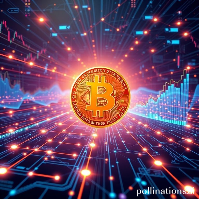 A digital chart illustrating Bitcoin's price movements, showing key technical indicators like moving averages (EMAs) and Fibonacci retracement levels, indicating a bullish market trend.
