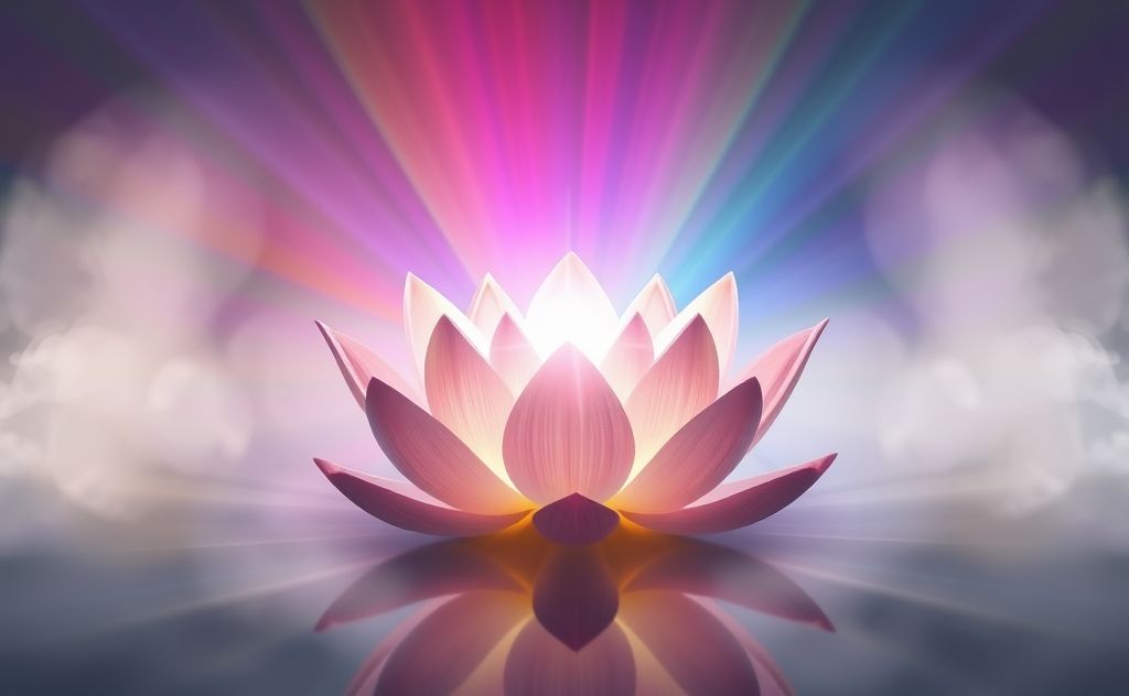 A vibrant display of chakra colors radiating from a serene lotus.