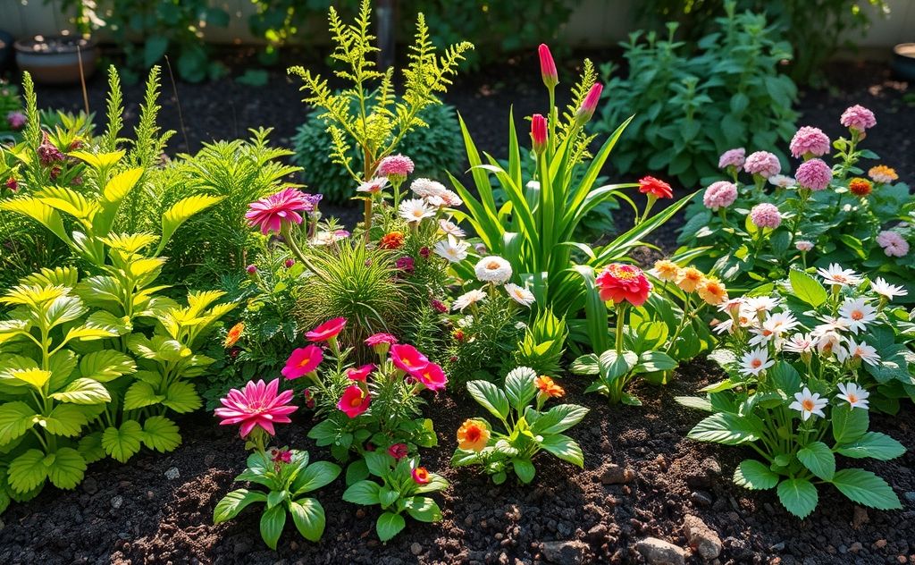 A vibrant garden bed with rich compost and healthy plants thriving.