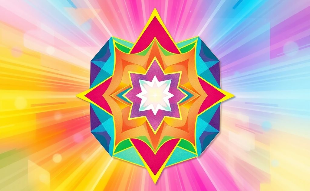A vibrant geometric pattern with healing energy motifs.