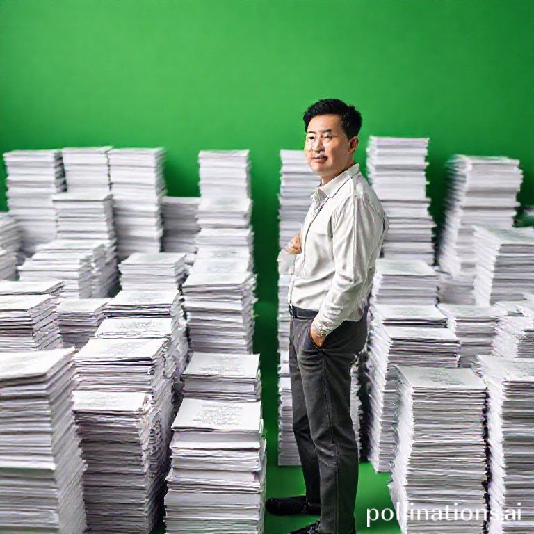 绿色背景，很多纸质资料放的很规整，不要有人，不要有桌子