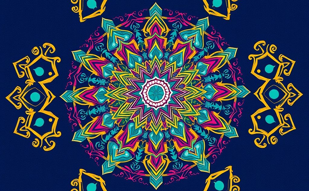 A vibrant mandala featuring sacred geometric patterns.